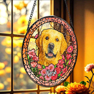 Custom Pet Portrait Stained Glass Suncatcher – Personalized Pet Keepsake Memorial Gift for Dog & Cat Lovers