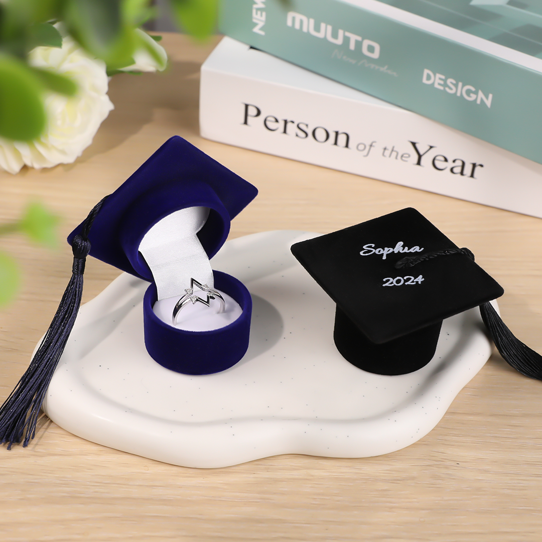 Personalised Graduation Cap Ring Box Class of 2024 - Engraved Graduate Gift