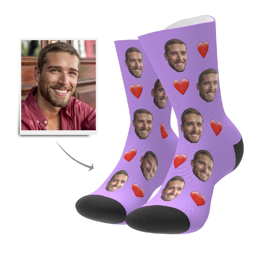 Print detail of customised photo socks showing bright, long‑lasting heat‑transfer colours on breathable fabric