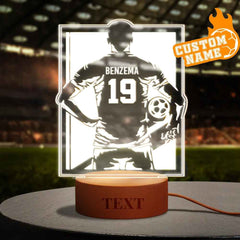 Personalized Soccer Night Light - Perfect Gift for World Cup Fans Round Wooden Base