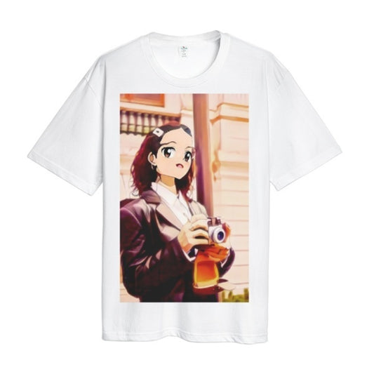 Front view of custom anime-effect print T-shirt for men – personalised photo tee on 100% cotton, breathable summer fit, ideal gift