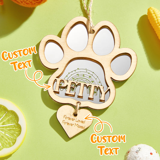 Personalised pet memorial ornament – solid wood dog paw with deep engraved name, custom Christmas gift for pet lovers