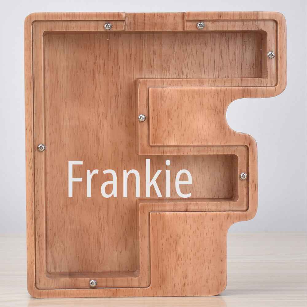 Custom Engraved Name Oak Wooden Letter Piggy Bank