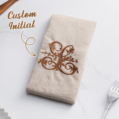 Personalised linen napkin with embroidered monogram on natural linen, 20in x 20in (50cm x 50cm) — elegant wedding gift for her