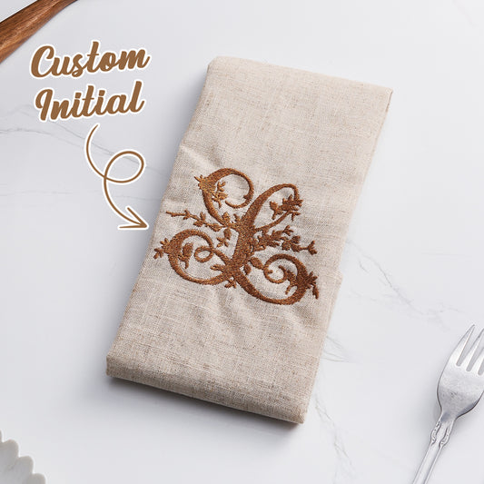 Personalised linen napkin with embroidered monogram on natural linen, 20in x 20in (50cm x 50cm) — elegant wedding gift for her