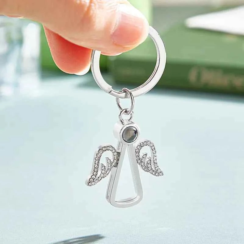 Personalized Angel Photo Keychain Projection Gem Ornament Memorial Gifts For Her
