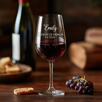 Personalised Name Red Wine Glass - Unique Bridal Party Gift
