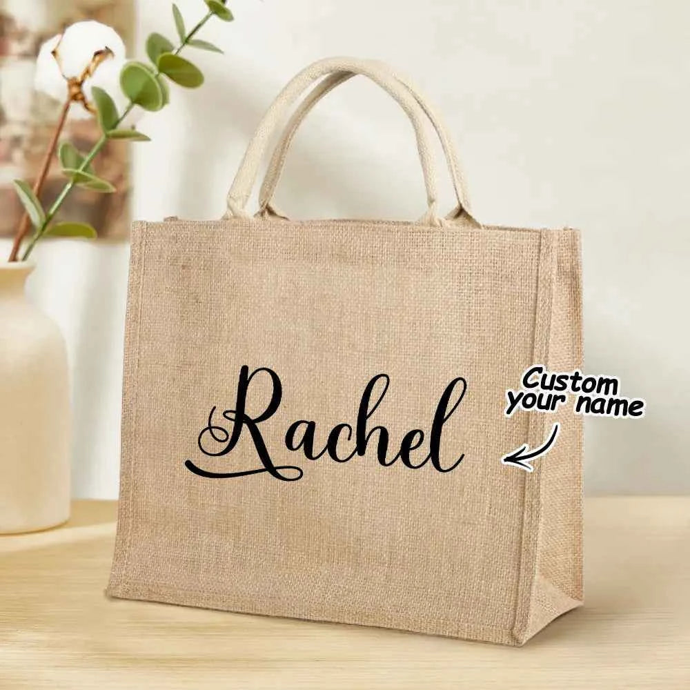 Personalized Burlap Bags Custom Name Monogram Beach Tote Bag Gifts for Her Wedding Gift