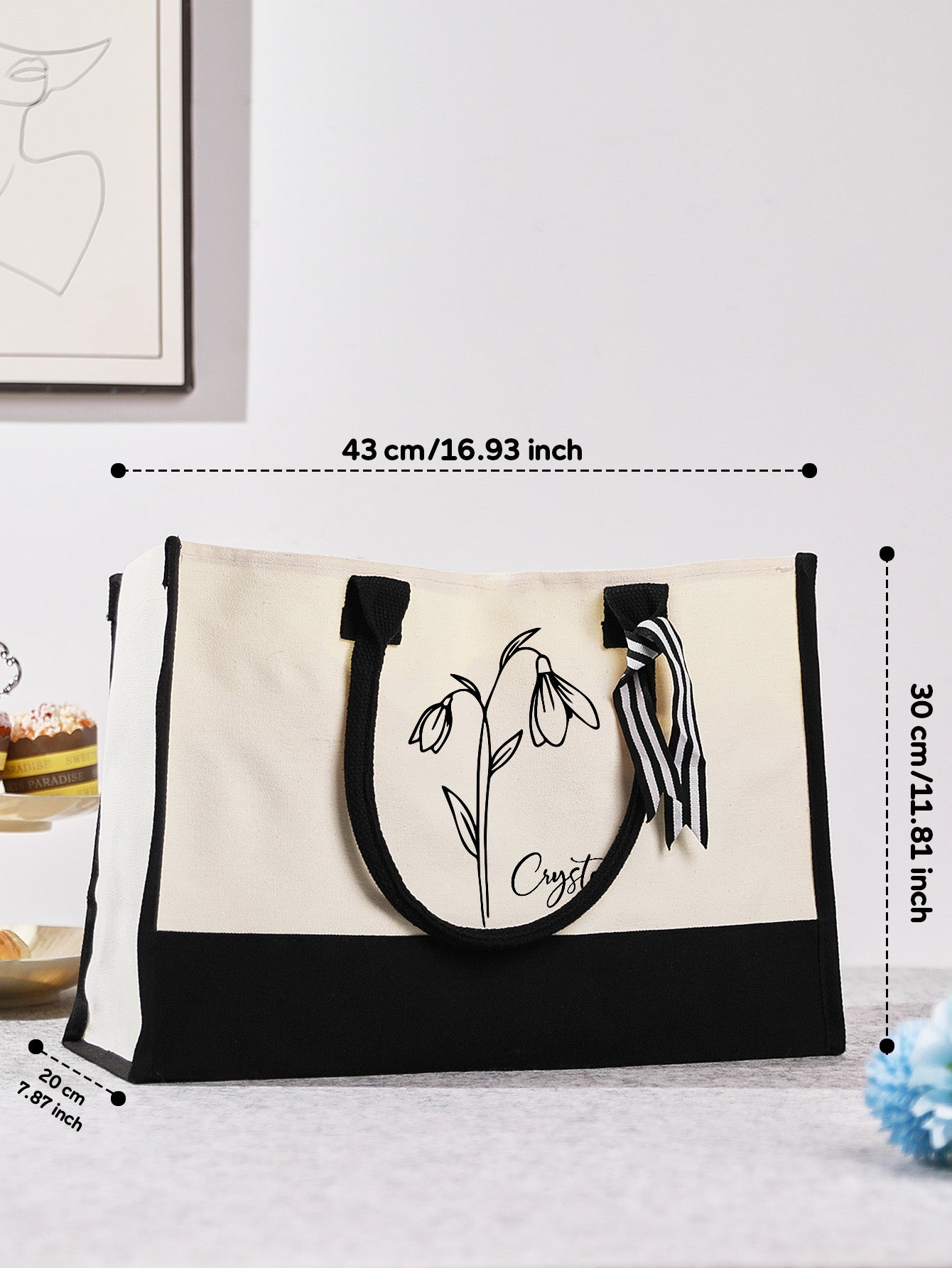 Personalised canvas tote presented as a gift with ribbon and tag perfect for bridesmaid gift boxes and wedding keepsakes