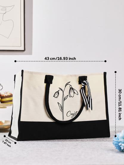 Personalised canvas tote presented as a gift with ribbon and tag perfect for bridesmaid gift boxes and wedding keepsakes