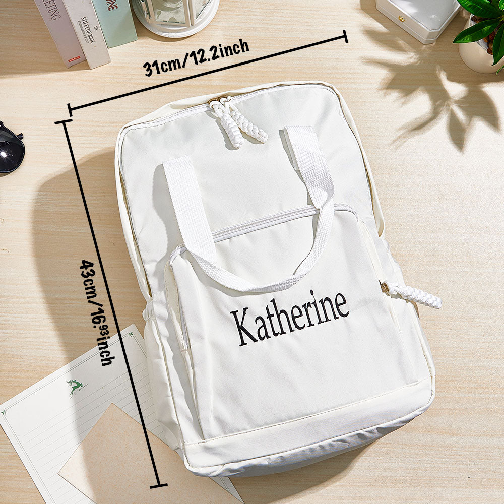 Ordering example showing how to enter personalised text and upload images for a custom personalised name embroidered backpack — simple custom travel bag customisation