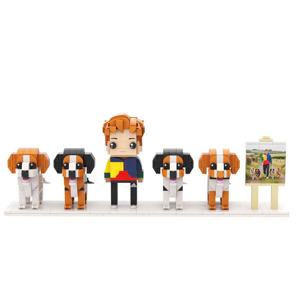 Custom Full-Body Brick Figures of 1 Person and 4 Dogs with Frame Personalized Anniversary Gift Birthday Gift