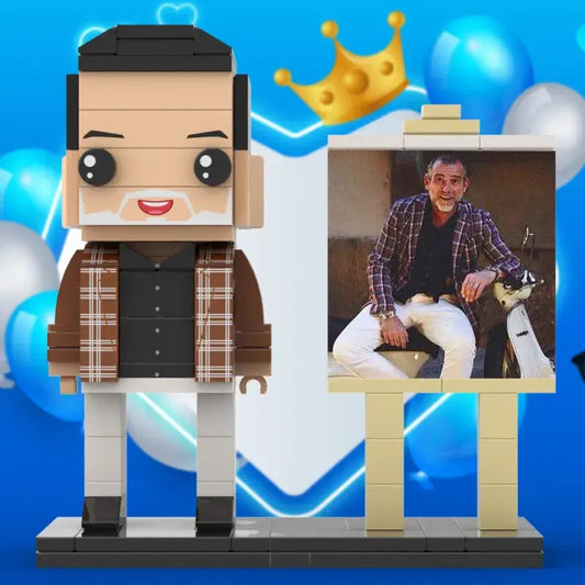 Framed full-body personalised 1-person brick figure created from a photo — custom Father's Day keepsake gift for Dad