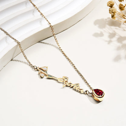Personalised birth flower necklace presented in a gift box with name and birthstone – thoughtful gift for mum or wife