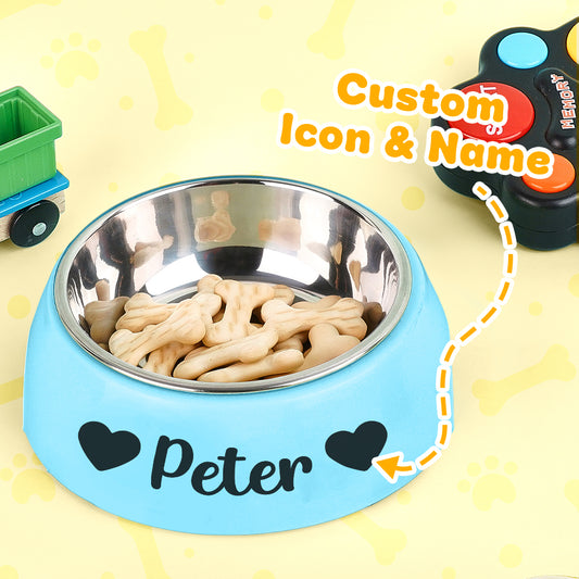 Personalised stainless steel pet water bowl with engraved name, non‑slip plastic base — engraved dog bowl gift for pet lovers