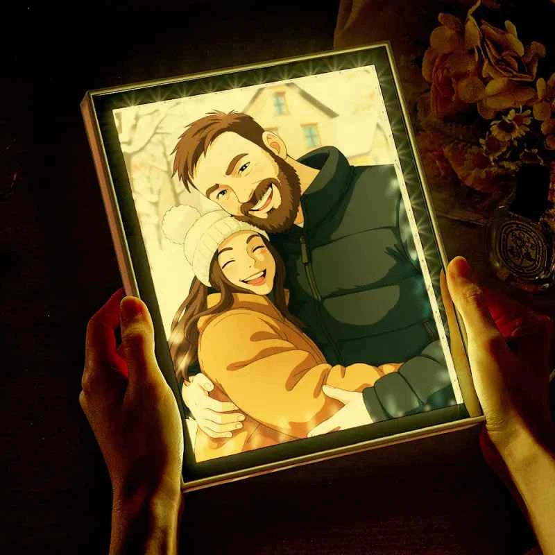 Personalized Mirror Night Light Custom Photo Gibli Style Couple Gifts