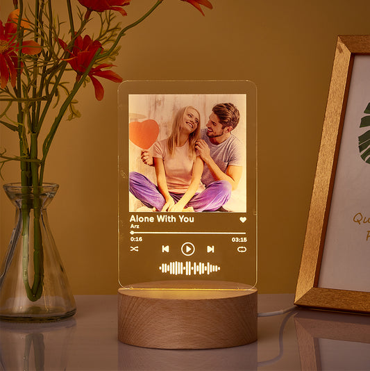 Custom Spotify Code Lamp - Personalised Acrylic Night Light with Wood Base