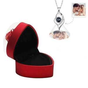 Personalized Rose Jewelry Heart Box With Projection Necklace Valentine's Day Gift