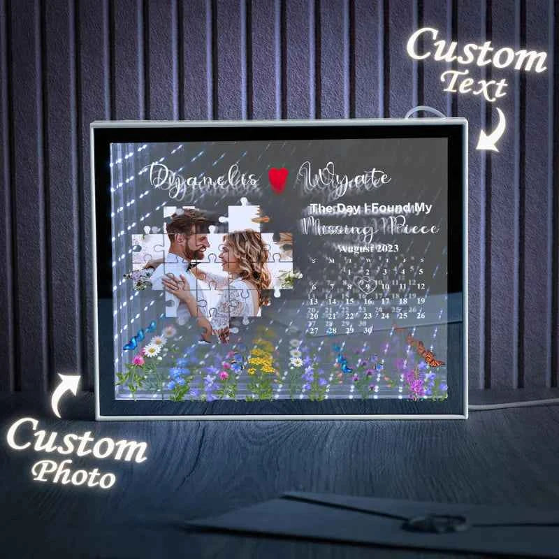 The Day I Found My Missing Piece Light Customize Photo and Calendar Custom Name Personalized Gift For Couple