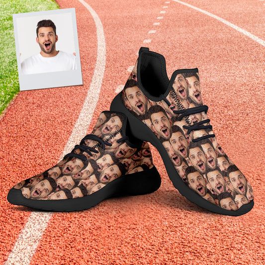 Custom face trainers with vivid heat-transfer photo across a breathable mesh upper and cushioned EVA sole — personalised photo trainers and custom photo sneakers for unique everyday wear