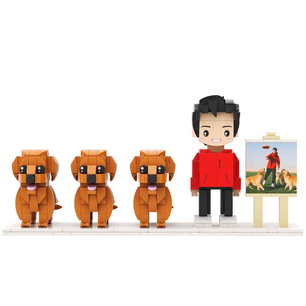 Custom Full-Body Cute Brick Figures of 1 Person and 3 Dogs with Frame Personalized Anniversary Gift Birthday Gift