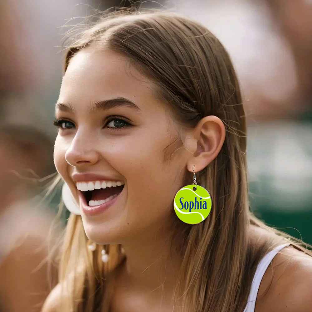 Personalized Wooden Tennis Earrings with Name Sport Earring Jewelry Gift for Her