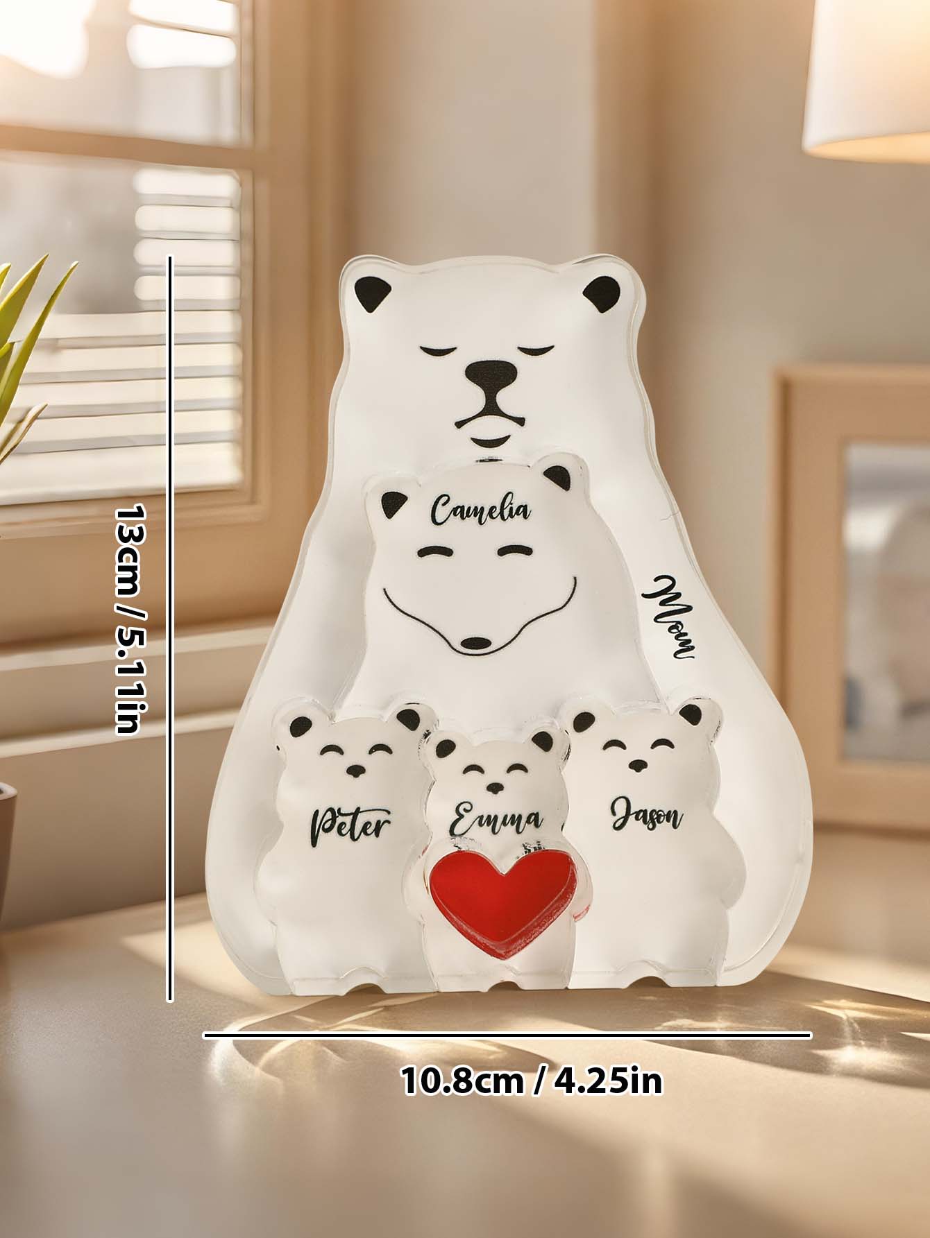 Personalised Bear Family Puzzle displayed on a shelf in a nursery, acrylic family décor perfect as a Mother’s Day or Father’s Day gift for single parents