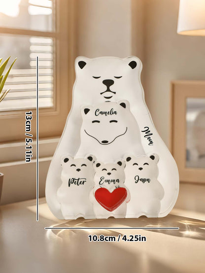 Personalised Bear Family Puzzle displayed on a shelf in a nursery, acrylic family décor perfect as a Mother’s Day or Father’s Day gift for single parents