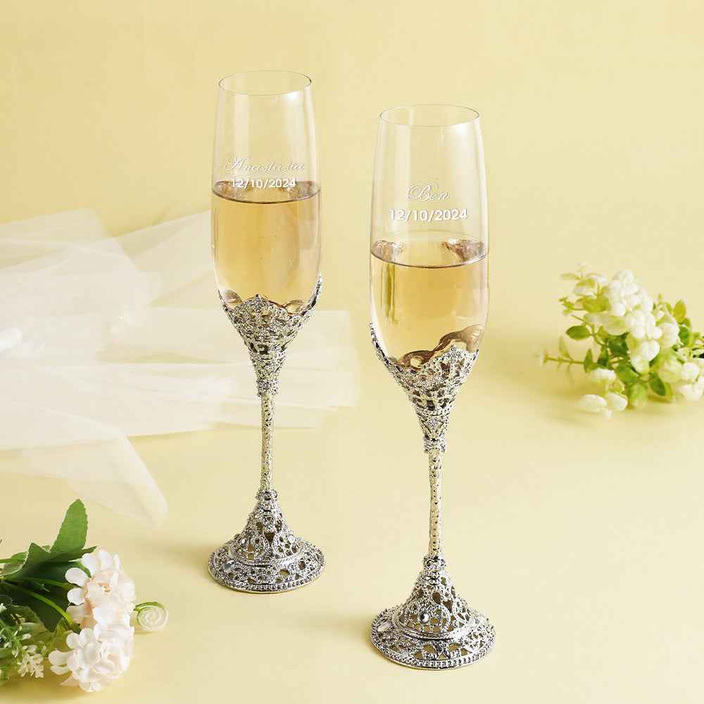 Personalized Champagne Flutes Toasting Glasses Wedding Gift for Bride and Groom
