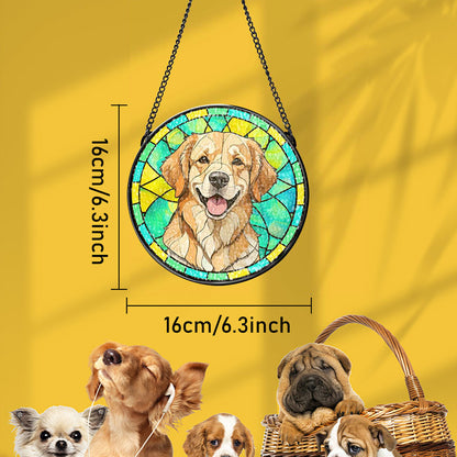 Customisable pet stained glass suncatcher detail showing personalised photo area and neat metal edging — ideal personalised pet memorial