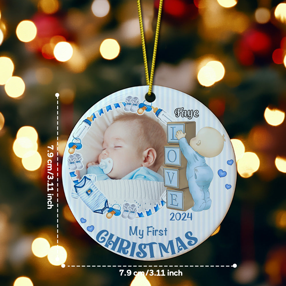 Personalised Baby's First Christmas Photo Ornament - Ceramic Keepsake Gift