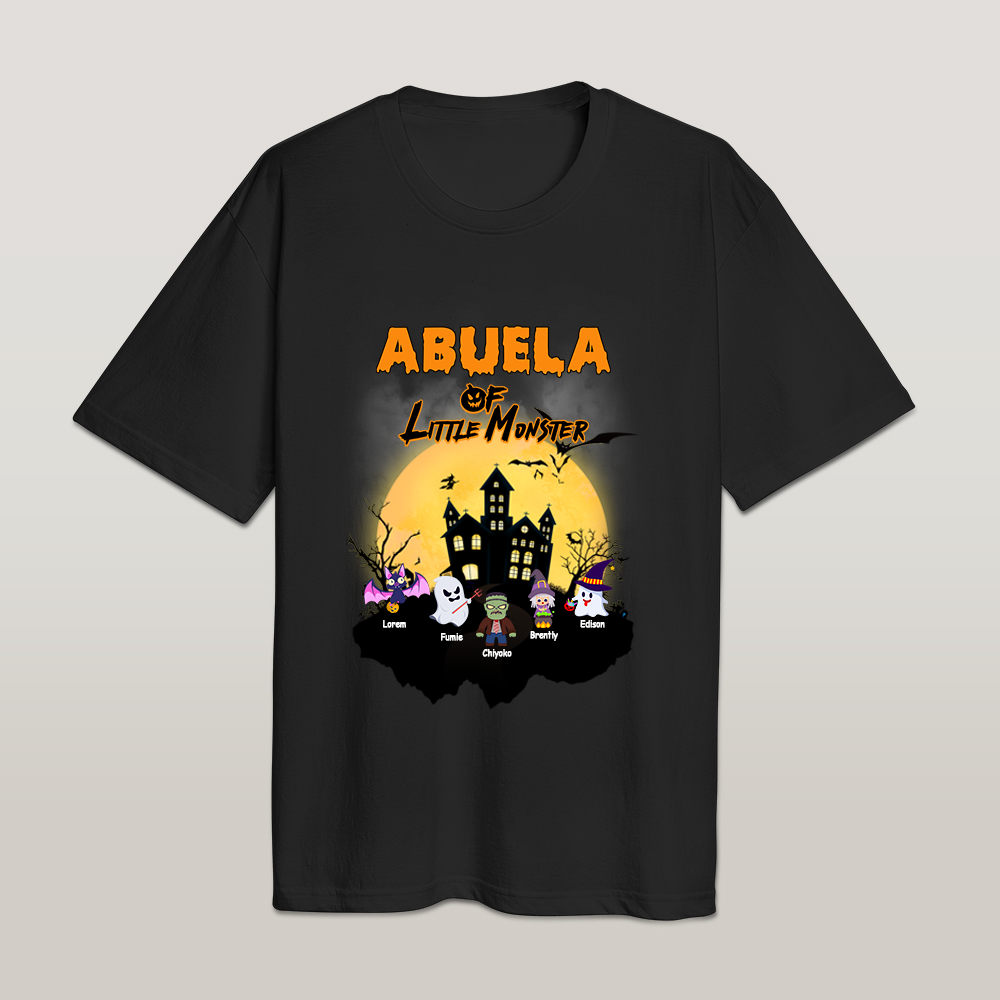 Multiple personalised Halloween T-shirt design examples showcasing custom photos and personalised text – ideal gifts for parents and family matching shirts