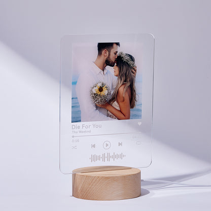 Custom Spotify Code Lamp - Personalised Acrylic Night Light with Wood Base