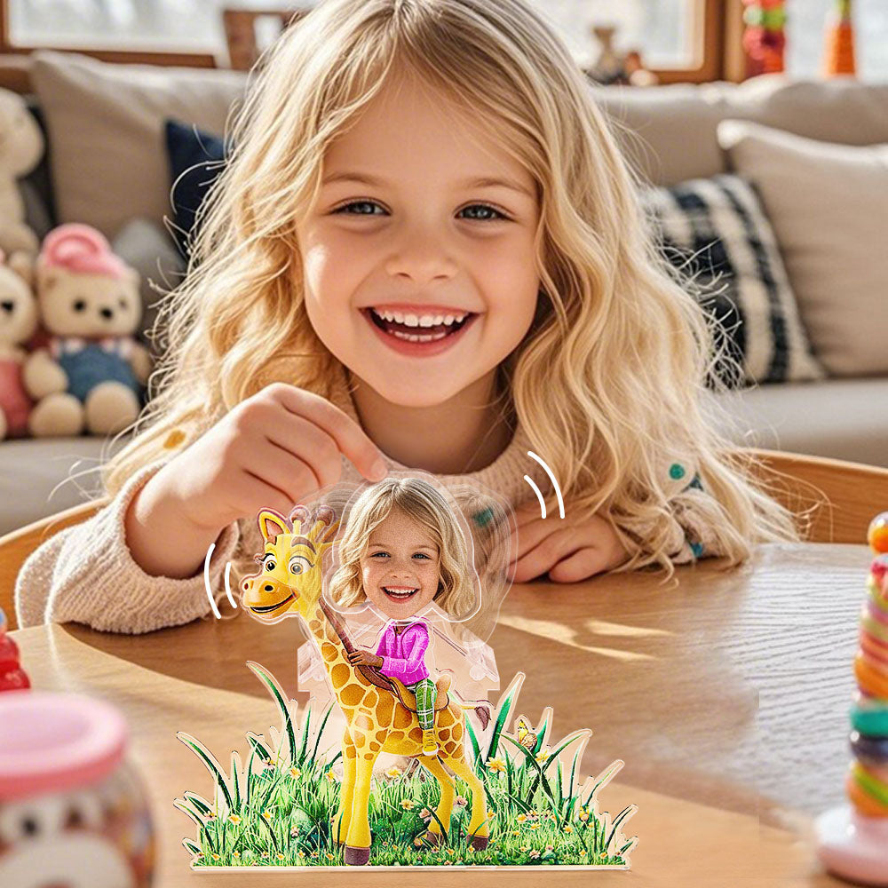 Personalised custom face standee demonstrating the shaking head motion — novelty kids' gift and conversation starter