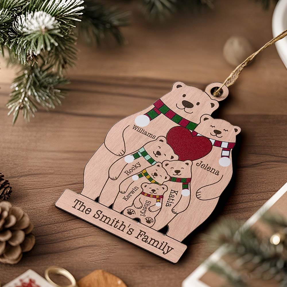 Personalised Family Wooden Bears Ornament - Custom Christmas Gift