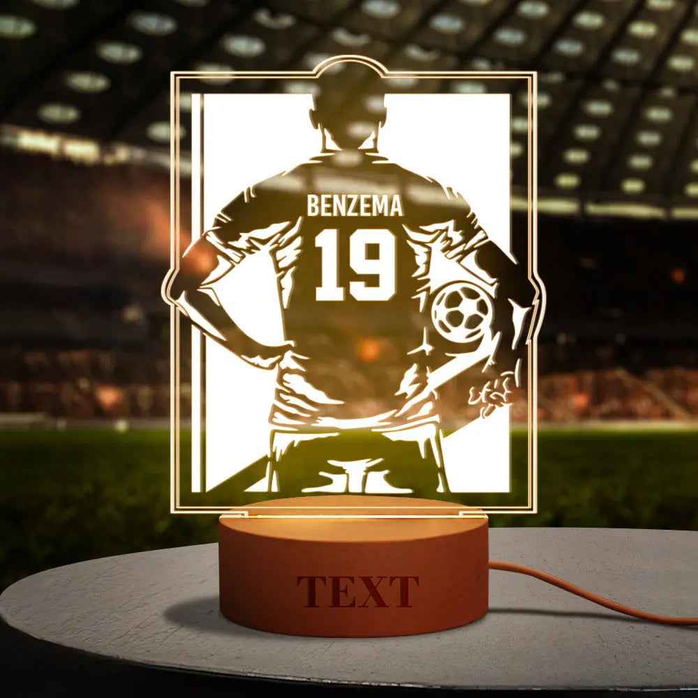 Personalized Soccer Night Light - Perfect Gift for World Cup Fans Round Wooden Base