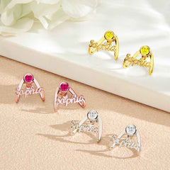 Personalized Birthstone Earrings with Name Earrings Jewelry Gift for Her