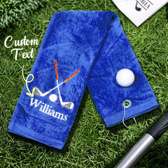 Personalised Embroidered Name Golf Towel with Clip | Gift for Golfers