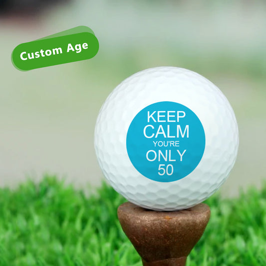 Personalised age golf ball with printed 60 and name — custom birthday golf ball gift, white dimpled rubber, UV printed keepsake
