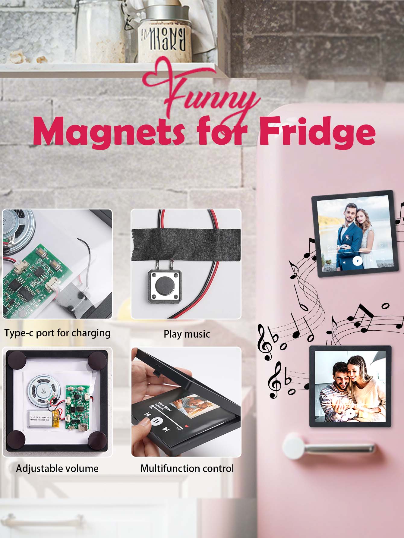 Close up of high resolution custom photo print on the Personalised Photo Music Fridge Magnet keepsake