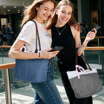 Matching personalised bridesmaid canvas tote bags lined up with printed names — thoughtful gifts for the bridal party