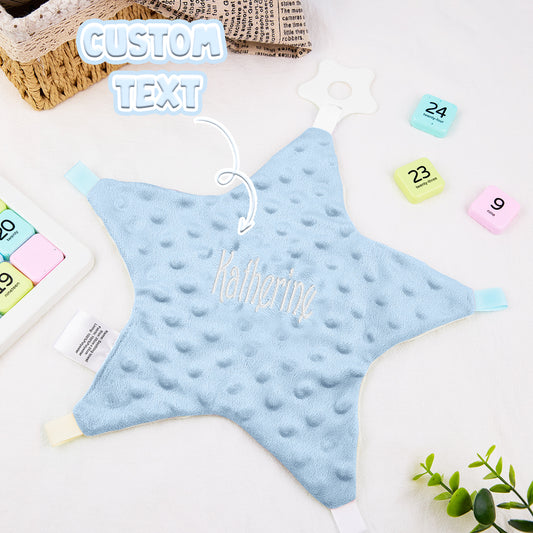 Personalised star-shaped baby comforter in soft cotton with embroidered name — 26cm keepsake comforter for newborns and baby showers