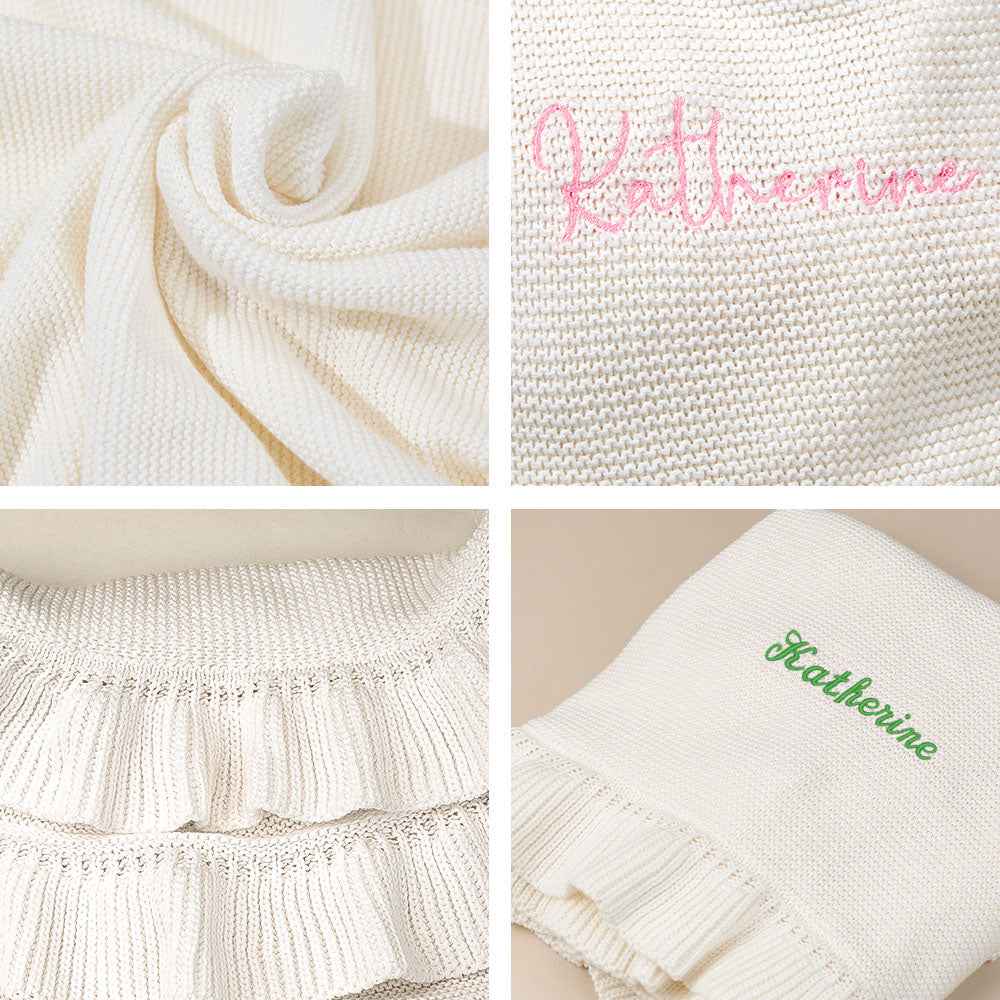 Personalized Baby Knitted Blanket Custom Baby Blanket with Embroidered Name Gift for Baby
