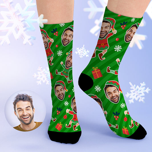 Personalised photo socks showing a pair of custom funny face socks with a high‑resolution favourite-face print — unisex, soft breathable casual socks; ideal personalised Christmas gift