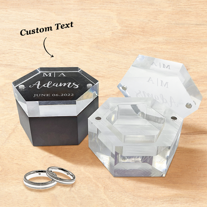 Personalised Acrylic & Walnut Wedding Ring Box - Custom Hexagonal Jewelry Gift