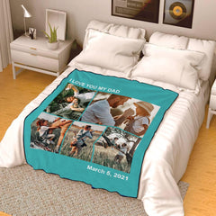 Personalised 5 Photo Fleece Blanket | Custom Text Throw Blanket for Couples