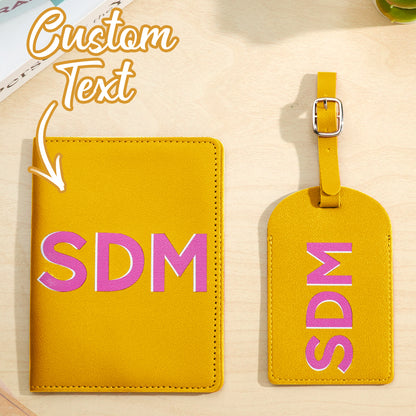 Instructional view showing how to order personalised text and initials — customisation process for personalised monogram passport holder set