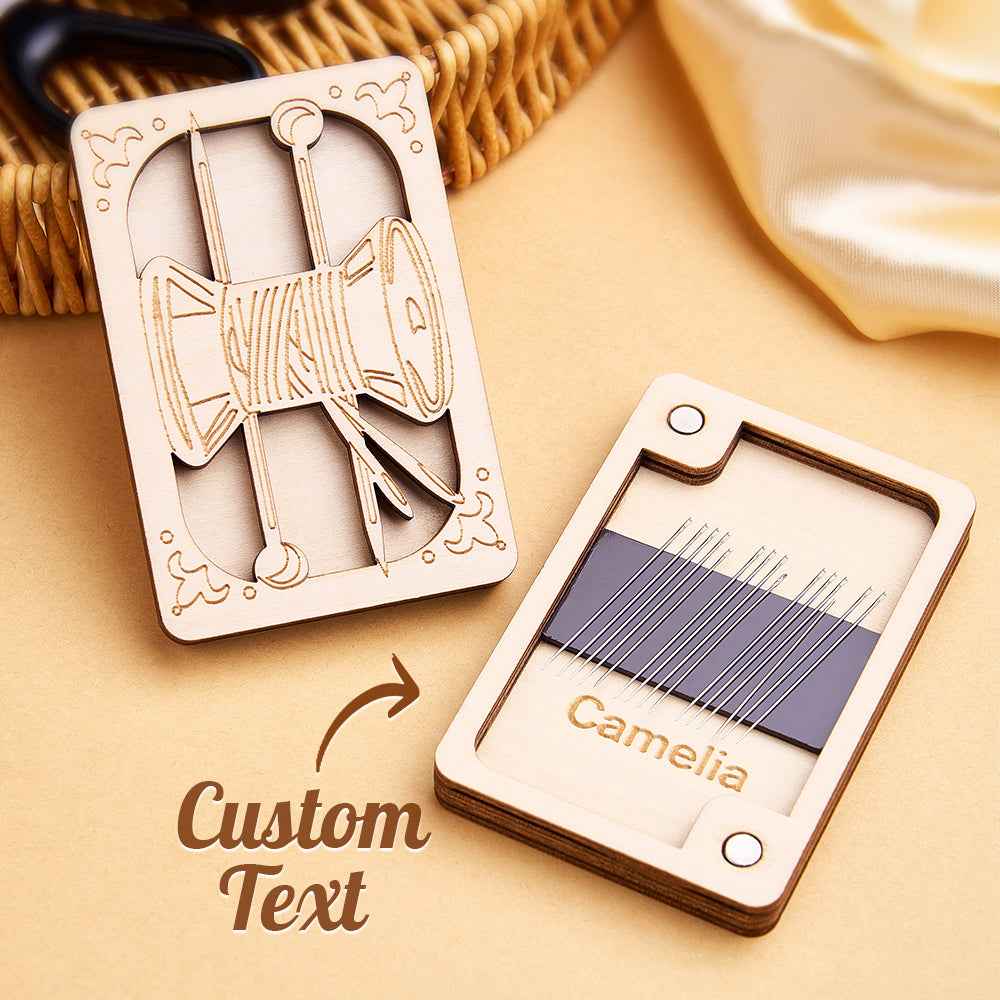 Personalized Wooden Needle Box Holder with Magnet Needle Storage Tool Gift for Craft Lovers