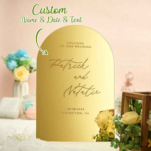 Personalized Arched Wedding Sign Gold Mirror Welcome Sign Gift for Wedding
