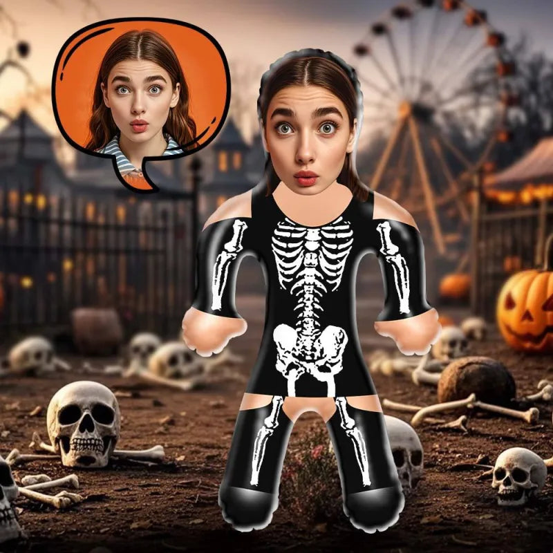 Custom Face Skeleton Lady Blow Up Doll | Personalised Inflatable Balloon for Halloween & Parties
